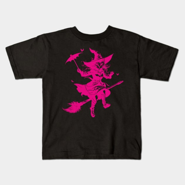 Witch cat Kids T-Shirt by aceofspace